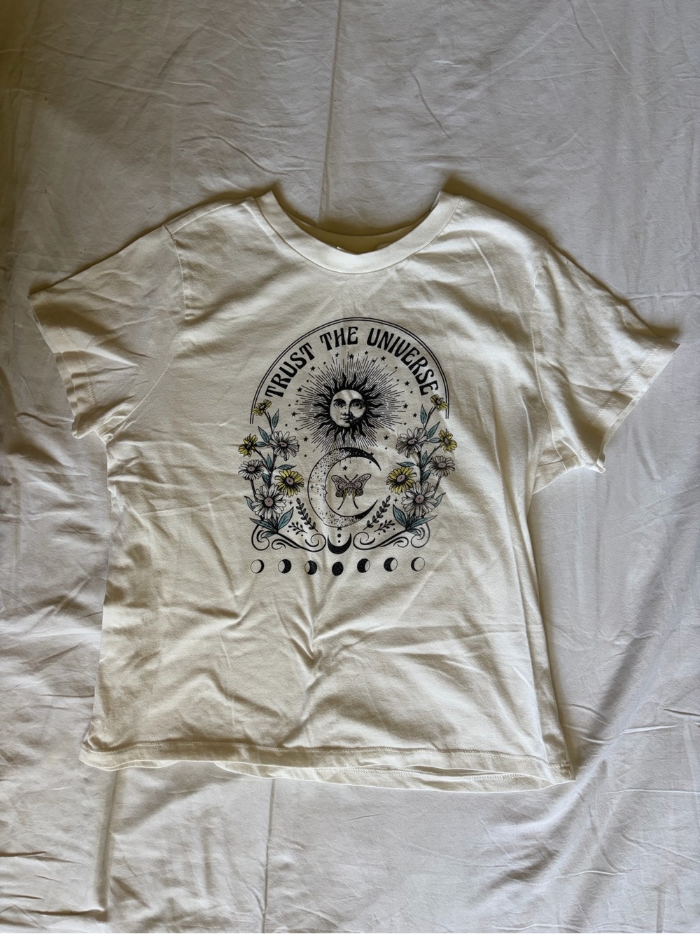 Trust The Universe Graphic Tee - White with Black & Yellow Print